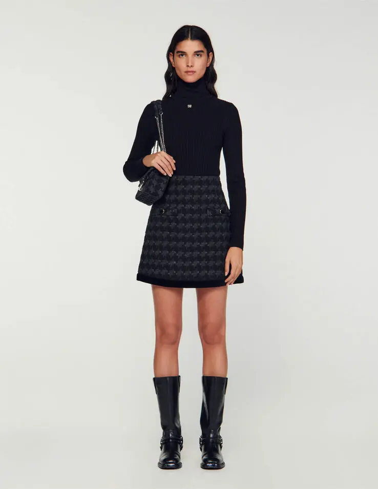 Sandro Houndstooth tweed short skirt Login to add to Wish list. 1