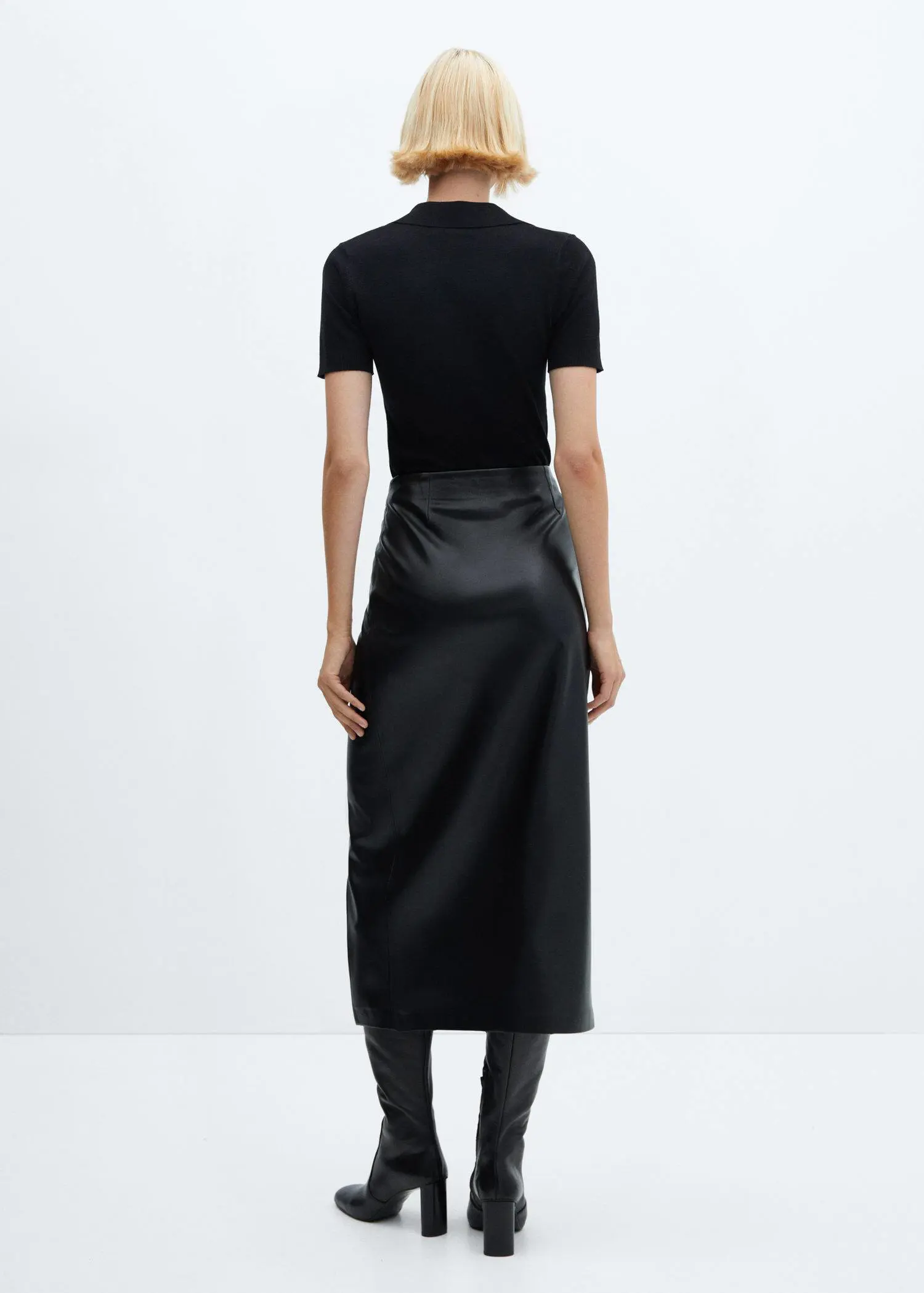 Mango Draped leather-effect midi-skirt. 3