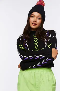 Forever 21 Forever 21 Lace Up Cropped Sweater Black/Multi. 2