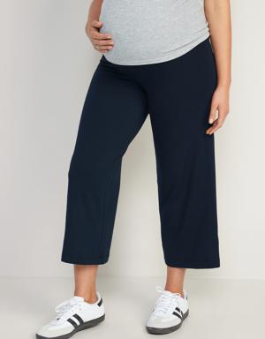 Maternity Rollover-Waist Wide-Leg Cropped Jersey Pants blue