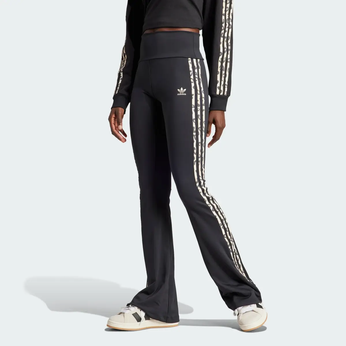 Adidas Originals Leopard Luxe 3-Stripes Infill Flared Leggings. 1