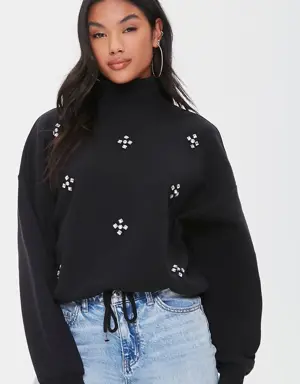 Forever 21 Faux Gem Mock Neck Pullover Black