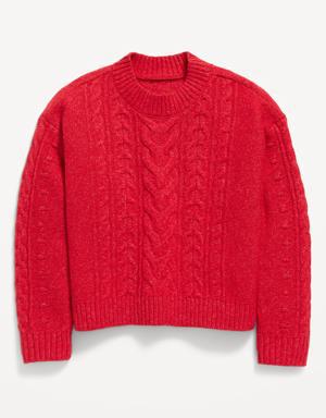 Cozy Cable-Knit Mock-Neck Sweater for Girls red