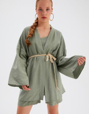 Kuşak Detaylı Salaş Kimono - YEŞİL