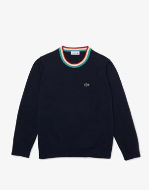 Boys' Tricolour Crew Neck Cotton Blend Sweater