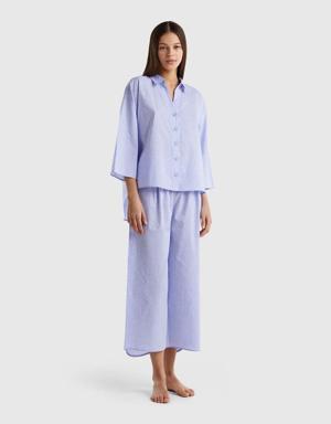 Kadın Pembe Mix Puantiyeli Bol Paça Pijama Takımı