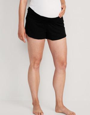 Maternity Rollover-Waist Slub-Knit Shorts -- 3.5-inch inseam black