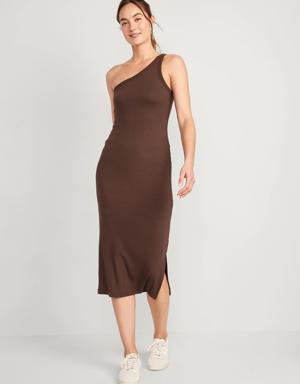 Old Navy UltraLite One-Shoulder Rib-Knit Knee-Length Dress for Women brown