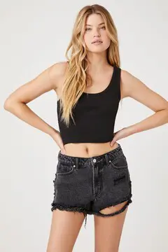 Forever 21 Forever 21 Distressed Denim Hot Shorts Washed Black. 2