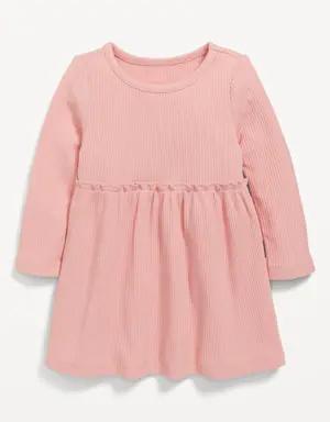 Rib-Knit Long-Sleeve Jersey Dress for Baby pink
