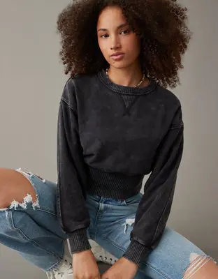 American Eagle Cropped Fitted-Waist Sweatshirt. 1