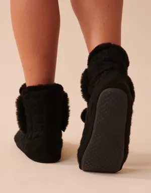 Pompom Knitted Bootie Slippers