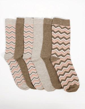 6'lı Paket Kadın Soket Çorap Desenli