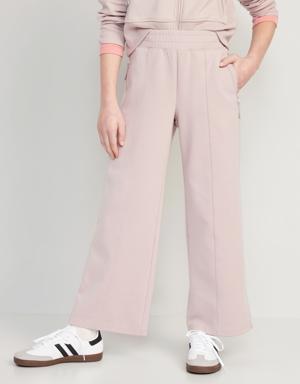 High-Waisted Dynamic Fleece Zip-Pocket Wide-Leg Sweatpants for Girls pink