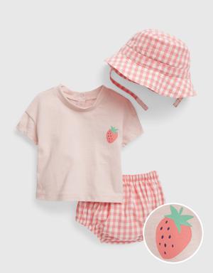 Baby Gingham Three-Piece Outfit Set pink