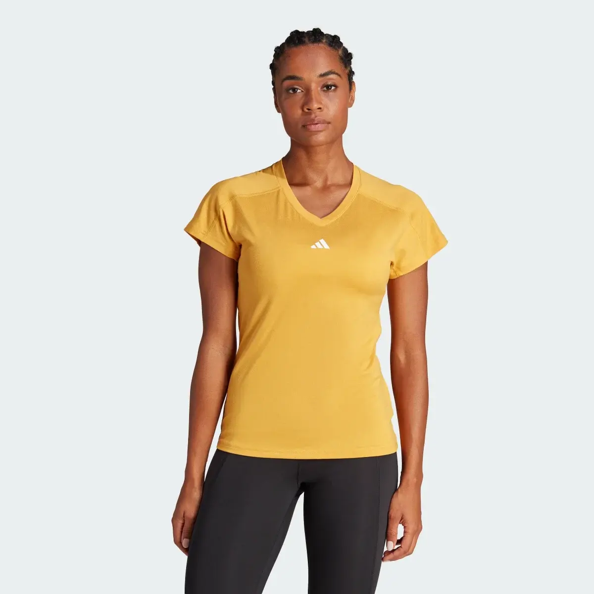 Adidas AEROREADY Train Essentials Minimal Branding V-Neck T-Shirt. 2