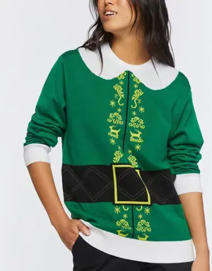 Forever 21 Elf Print Sweater Green/Multi