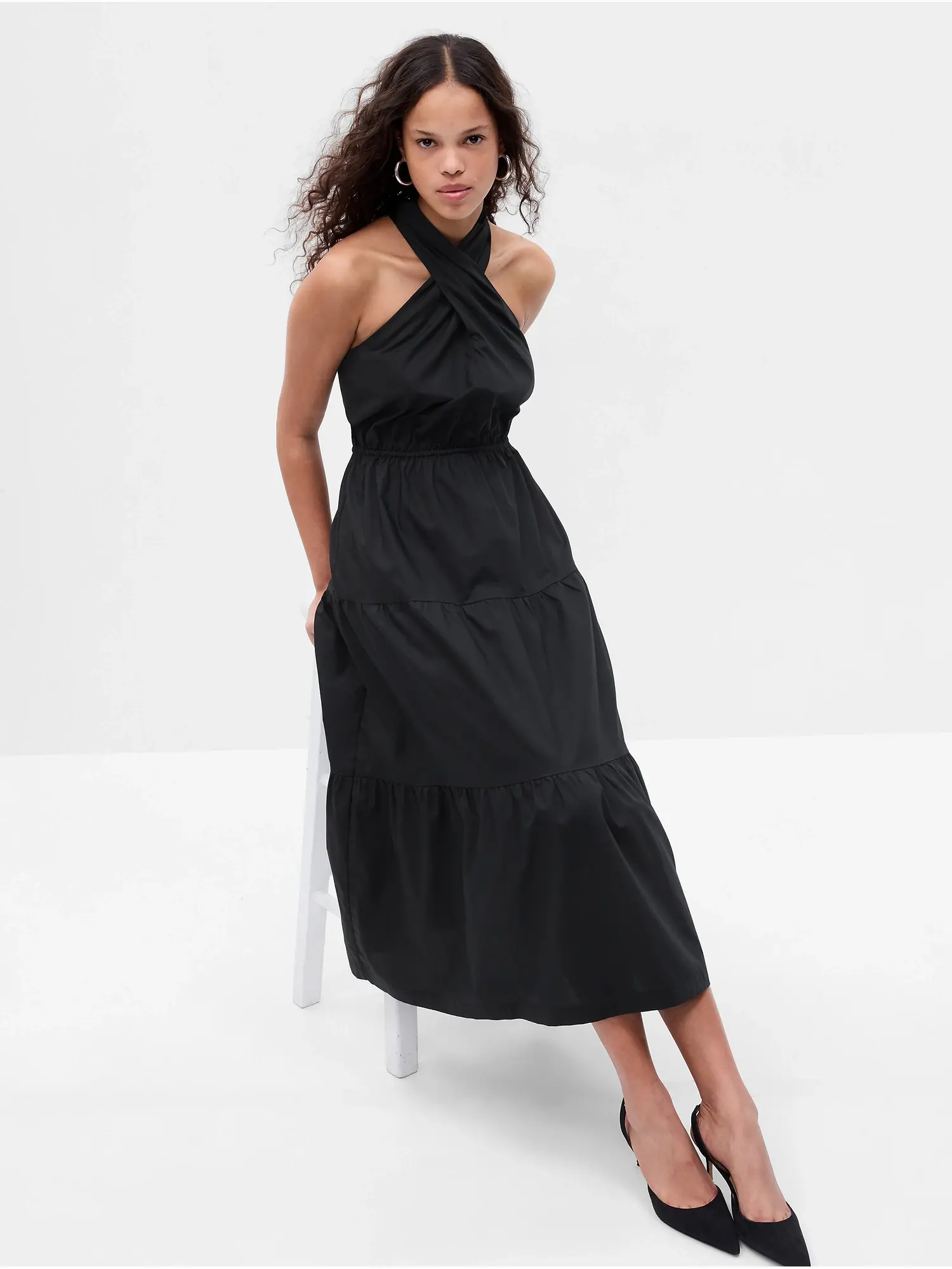 Gap Halter Tiered Maxi Dress black. 1