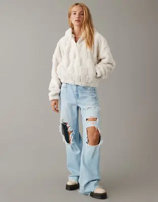 American Eagle Sherpa Checkered Quarter-Zip Hoodie. 1 American Eagle Sherpa Checkered Quarter-Zip Hoodie. 1