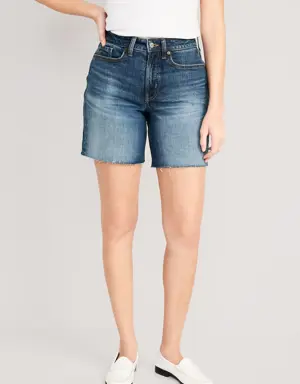 Curvy High-Waisted OG Straight Cut-Off Jean Shorts for Women -- 5-inch inseam blue