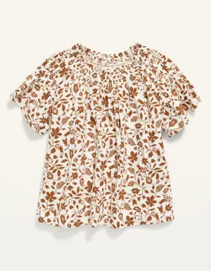 Smocked-Neck Short-Sleeve Top for Toddler Girls brown