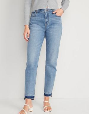 Mid-Rise Cut-Off Boyfriend Straight Jeans for Women blue