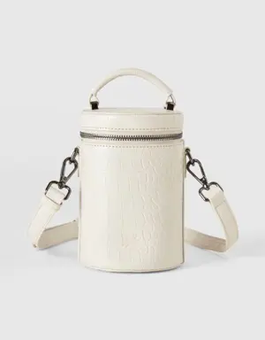 mini cream cylinder bag with crocodile print