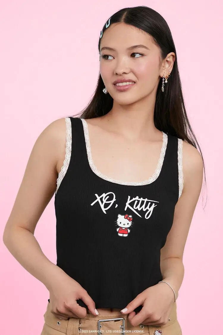 Forever 21 Forever 21 XO Kitty Hello Kitty Tank Top Black/Multi. 1