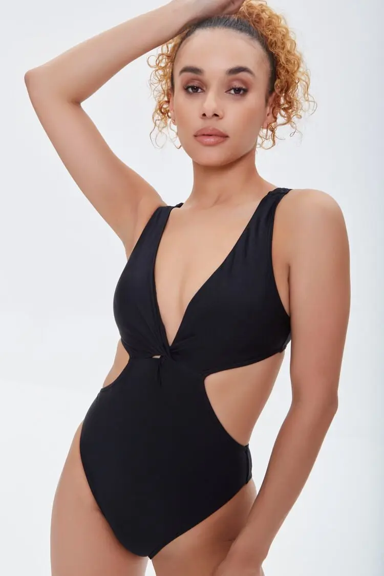 Forever 21 Forever 21 Cutout One Piece Swimsuit Black. 1