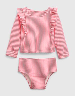 Baby Recycled Seersucker Rash Guard Swim Two-Piece pink