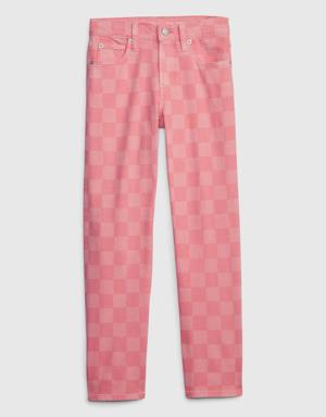 Kids High Rise Checkerboard '90s Loose Jeans with Washwell pink