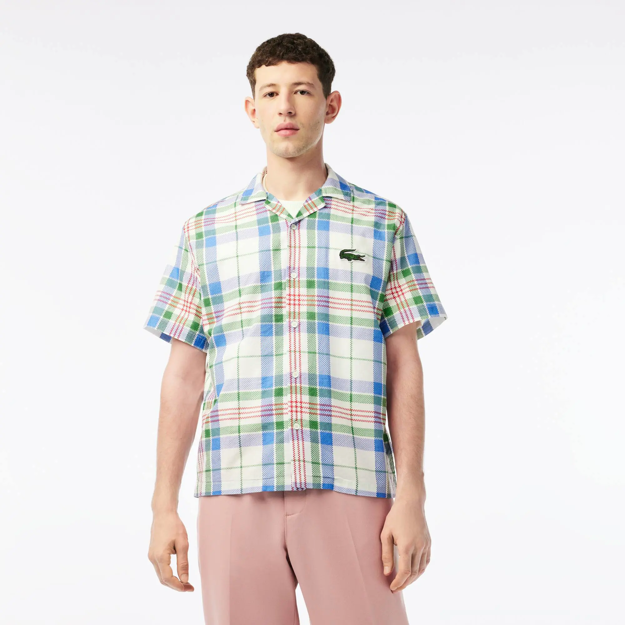 Lacoste Men’s Short Sleeve Organic Cotton Check Shirt. 1