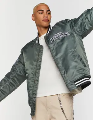 Forever 21 Mount Westmore Embroidered Varsity Jacket Olive/Multi