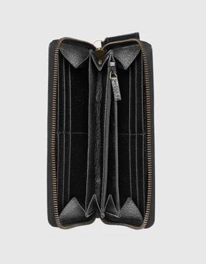 Animalier leather zip around wallet