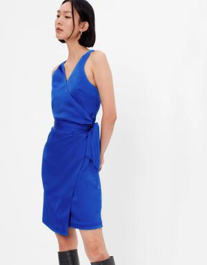 Satin Mini Wrap Dress blue