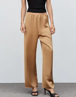 Satin-finish elastic waist trousers