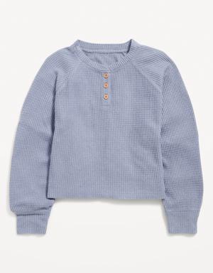 Thermal-Knit Long-Sleeve Henley Top for Girls blue