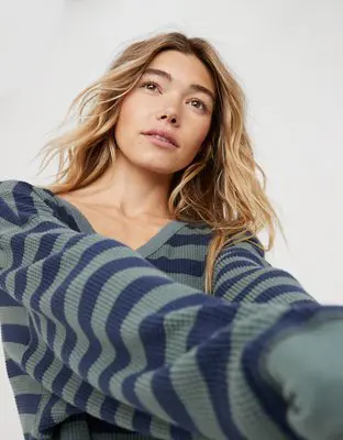 American Eagle By Aerie Wow! Waffle Oversized T-Shirt. 1