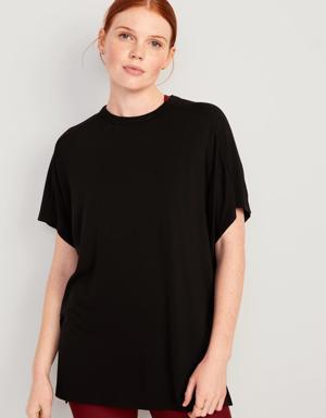 Oversized UltraLite Rib-Panel Tunic T-Shirt for Women black