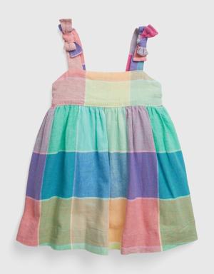 Baby Linen-Cotton Spring Plaid Dress multi
