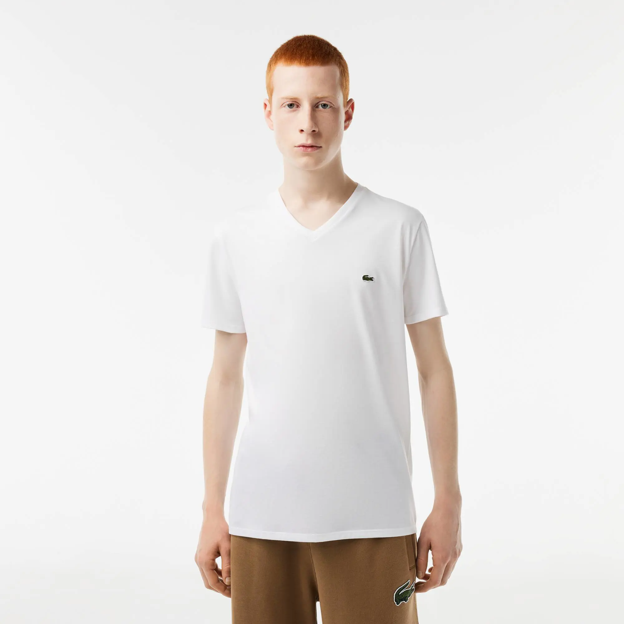 Lacoste Men's V-Neck Pima Cotton Jersey T-Shirt. 1 Lacoste Men's V-Neck Pima Cotton Jersey T-Shirt. 1