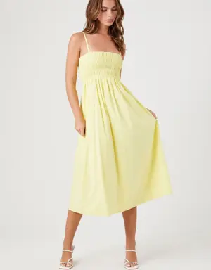 Forever 21 Smocked Poplin Midi Dress Yellow