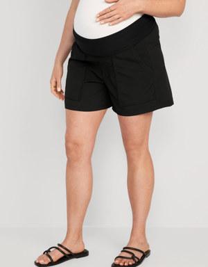 Maternity Rollover-Waist StretchTech Cargo Shorts -- 5-inch inseam black