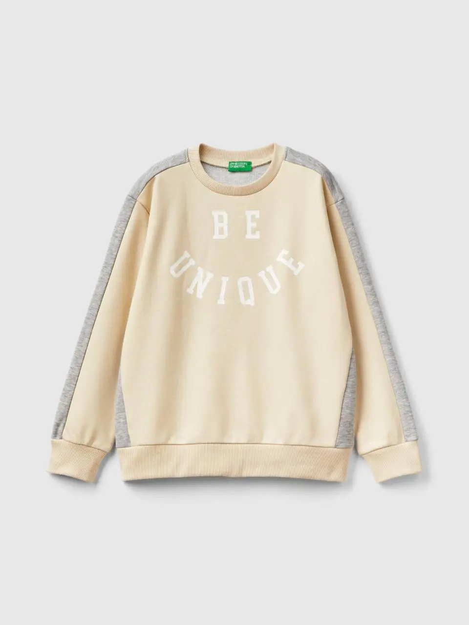 Benetton color block sweatshirt with print. 1