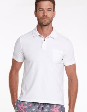 Havlu Kumaş Beyaz Polo Yaka T-Shirt