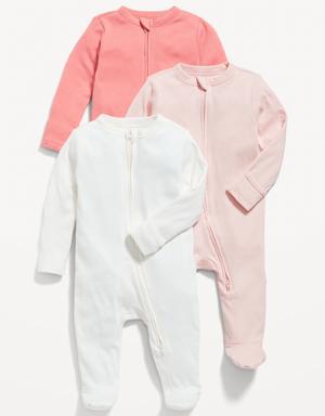 2-Way-Zip Sleep & Play Footed One-Piece 3-Pack for Baby pink