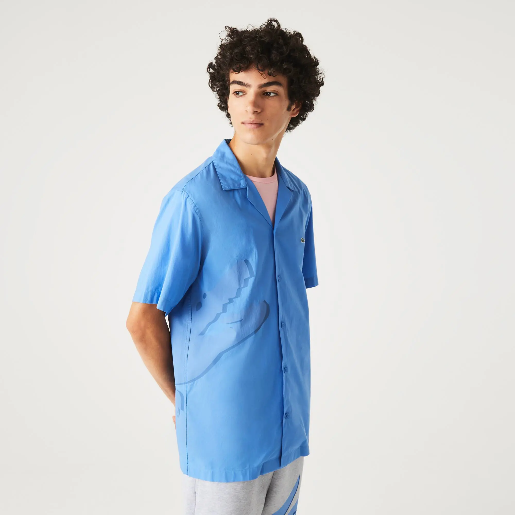 Lacoste Camisa para hombre en gasa de algodón con diseño de cocodrilo. 1