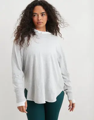 American Eagle Long Sleeve Oversized Boyfriend T-Shirt. 1