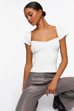 Forever 21 Forever 21 Seamless Cap Sleeve Sweater Top White. 2