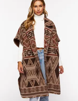 Forever 21 Geo Print Open Front Poncho Cream/Brown